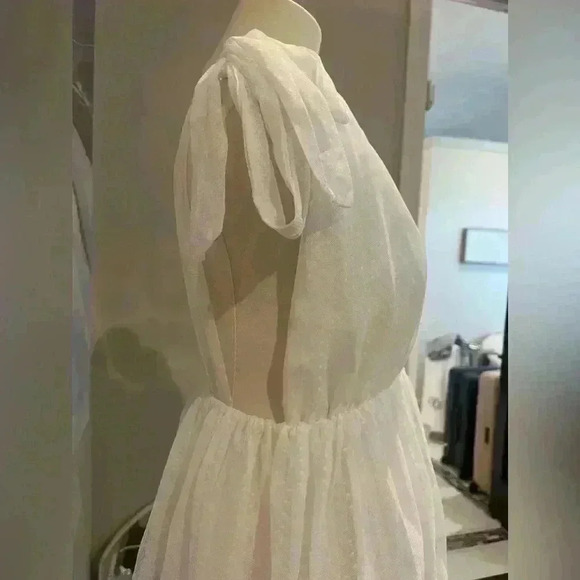 NWT Lulus Made a Wish White Swiss Dot Tiered Tie-Strap Midi Dress Size M - Picture 11 of 15